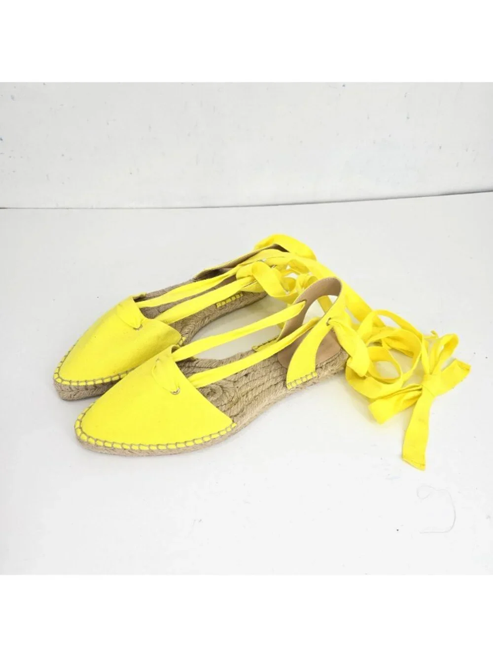 J Crew Yellow Almond Toe Platform Gladiator Espadrille Lace Up Sandals Size 8